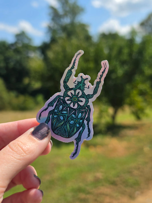 Floral Beetle Sticker-Holographic